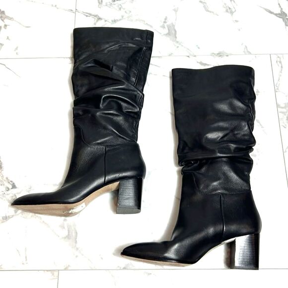 Saks Fifth Avenue Black Leather Slouchy Knee High Boots Size 8M - Picture 6 of 11